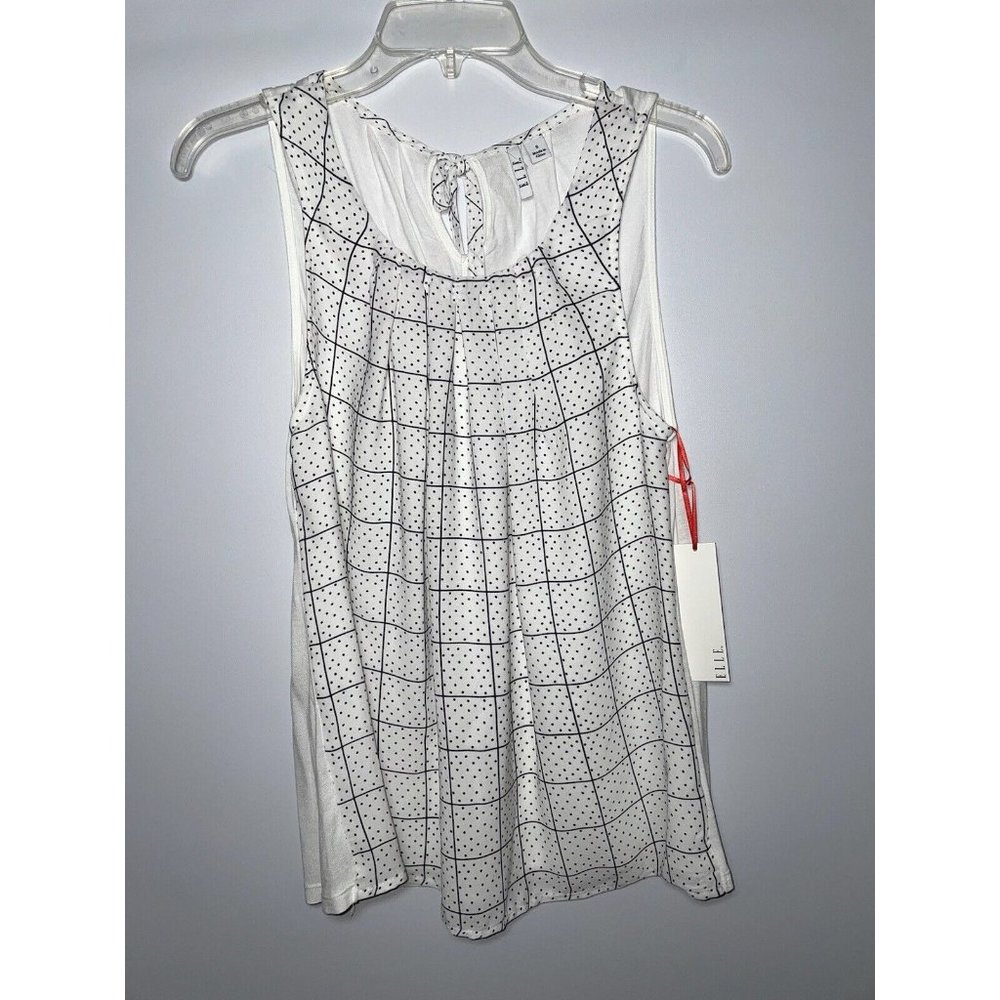 Elle Womens sleeveless black/white overlay sheer polka dot blouse, size Small